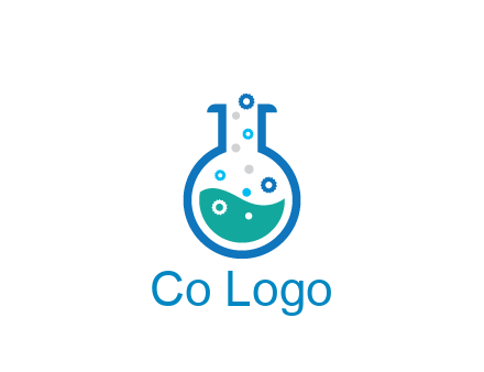 flask with bubbles and liquid pharmacy logo