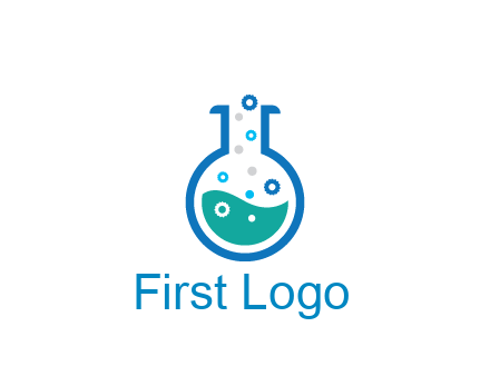 flask with bubbles and liquid pharmacy logo