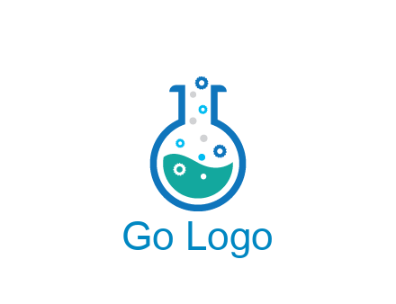 flask with bubbles and liquid pharmacy logo