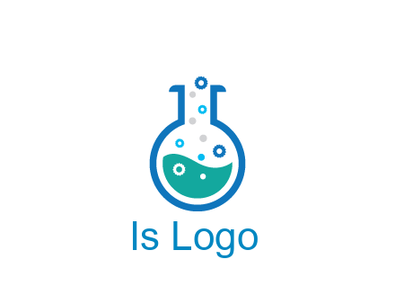 flask with bubbles and liquid pharmacy logo