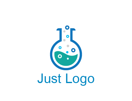 flask with bubbles and liquid pharmacy logo