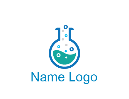 flask with bubbles and liquid pharmacy logo
