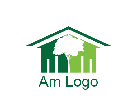abstract house with negative spacing of tree home logo