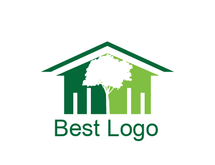 abstract house with negative spacing of tree home logo