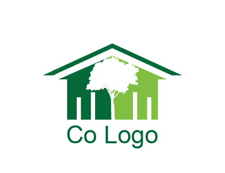 abstract house with negative spacing of tree home logo