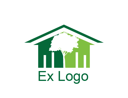 abstract house with negative spacing of tree home logo