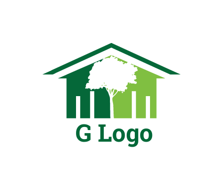 abstract house with negative spacing of tree home logo