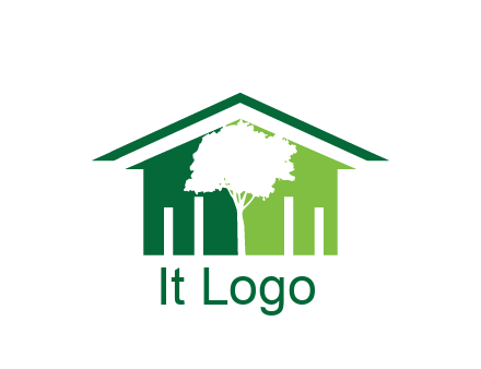 abstract house with negative spacing of tree home logo