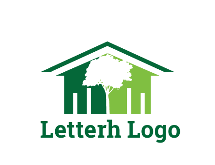 abstract house with negative spacing of tree home logo