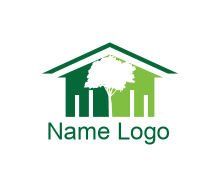 abstract house with negative spacing of tree home logo