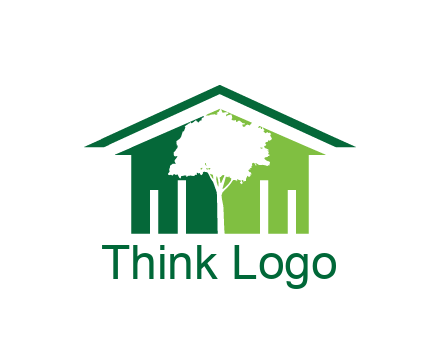 abstract house with negative spacing of tree home logo