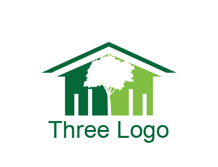 abstract house with negative spacing of tree home logo