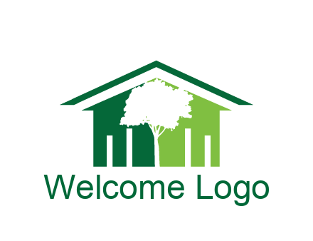 abstract house with negative spacing of tree home logo