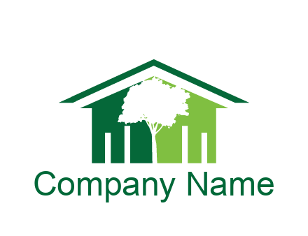 abstract house with negative spacing of tree home logo