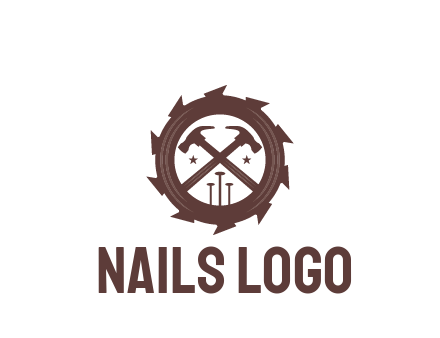 hammer and nails in blade construction logo