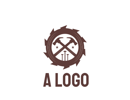 hammer and nails in blade construction logo
