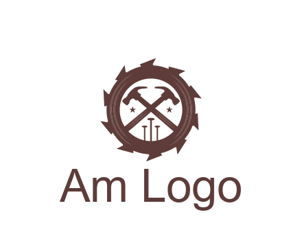 hammer and nails in blade construction logo