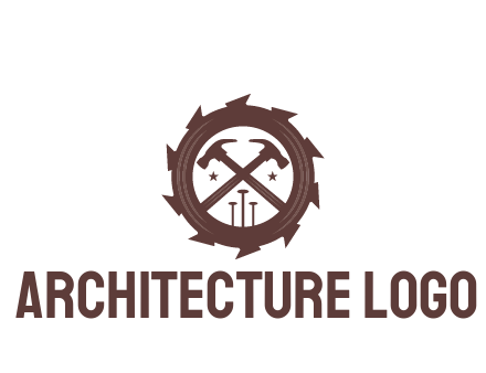 hammer and nails in blade construction logo