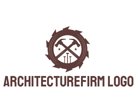 hammer and nails in blade construction logo