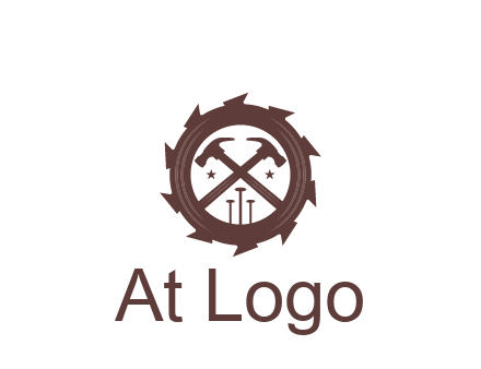 hammer and nails in blade construction logo