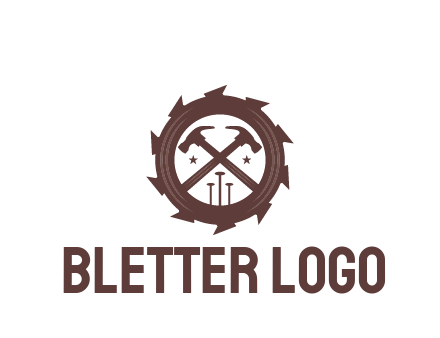 hammer and nails in blade construction logo
