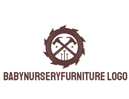 hammer and nails in blade construction logo