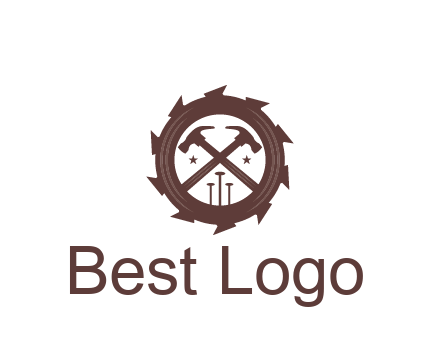 hammer and nails in blade construction logo