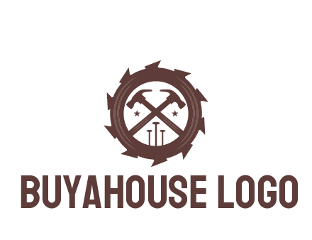 hammer and nails in blade construction logo
