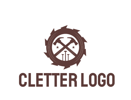 hammer and nails in blade construction logo