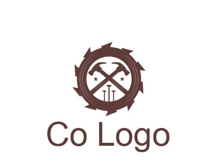 hammer and nails in blade construction logo