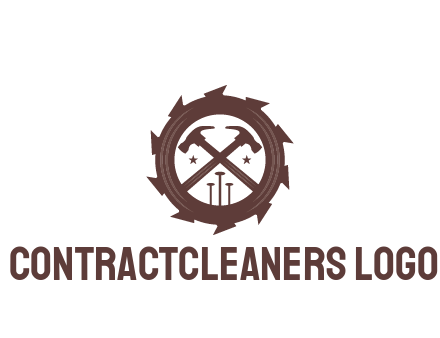 hammer and nails in blade construction logo