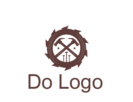 hammer and nails in blade construction logo