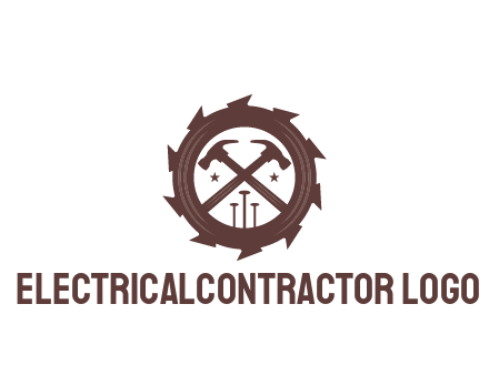 hammer and nails in blade construction logo