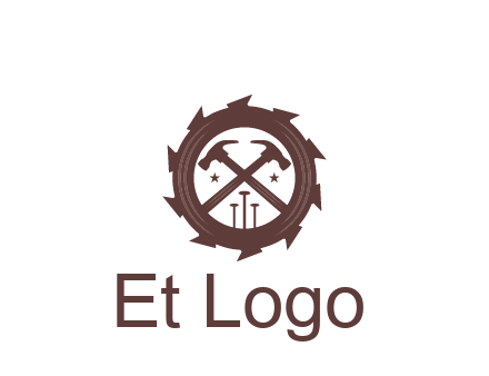 hammer and nails in blade construction logo