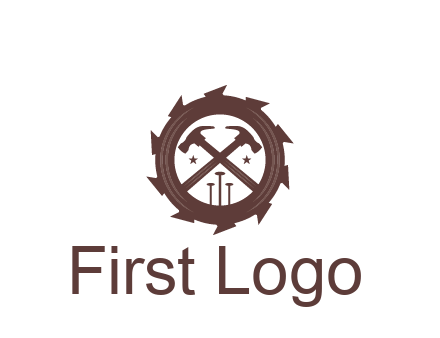 hammer and nails in blade construction logo