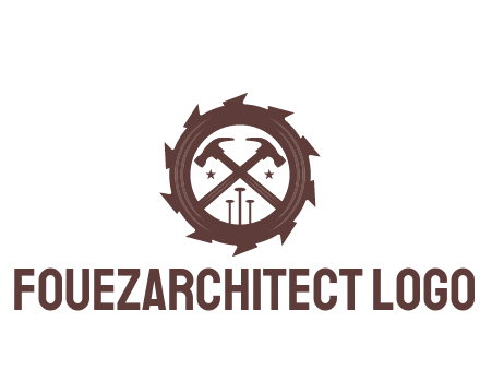 hammer and nails in blade construction logo