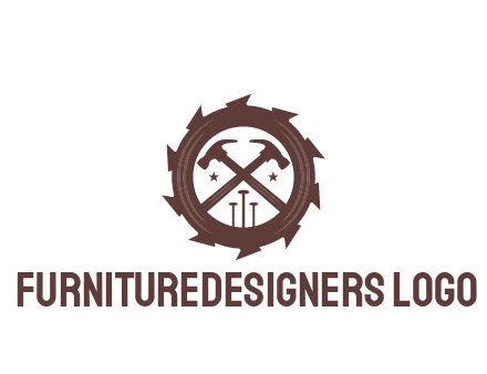 hammer and nails in blade construction logo