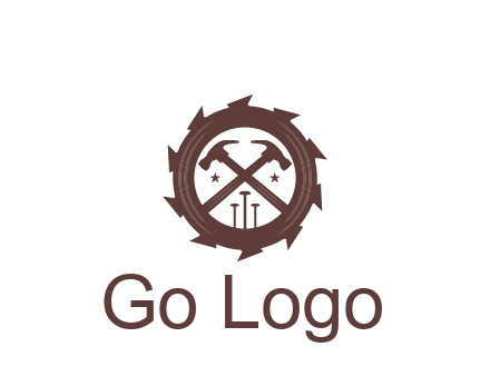 hammer and nails in blade construction logo