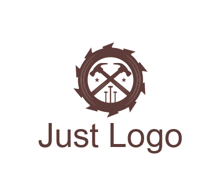 hammer and nails in blade construction logo