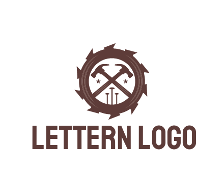 hammer and nails in blade construction logo
