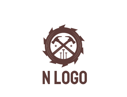 hammer and nails in blade construction logo