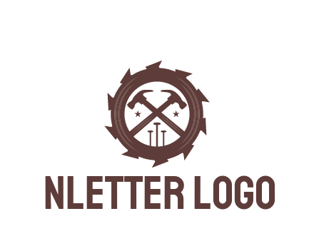 hammer and nails in blade construction logo