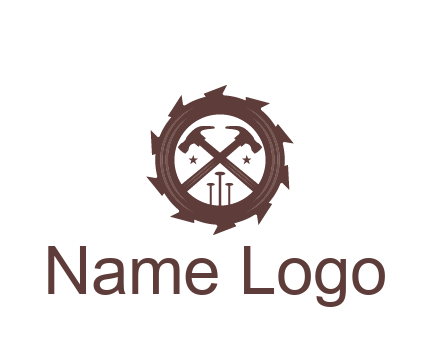 hammer and nails in blade construction logo