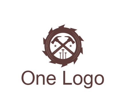hammer and nails in blade construction logo