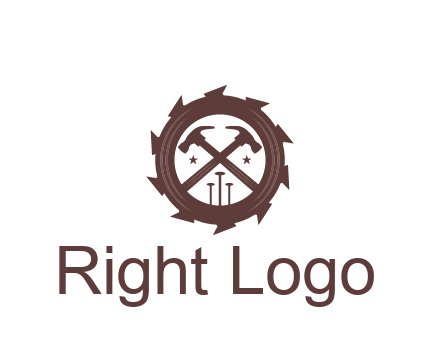 hammer and nails in blade construction logo
