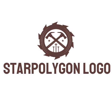 hammer and nails in blade construction logo