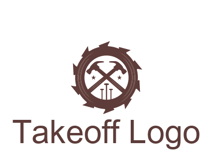 hammer and nails in blade construction logo