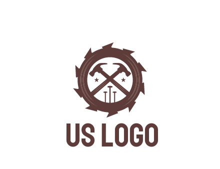 hammer and nails in blade construction logo