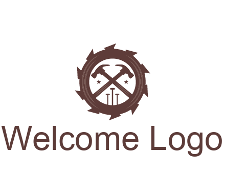 hammer and nails in blade construction logo