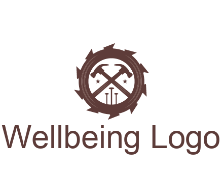 hammer and nails in blade construction logo